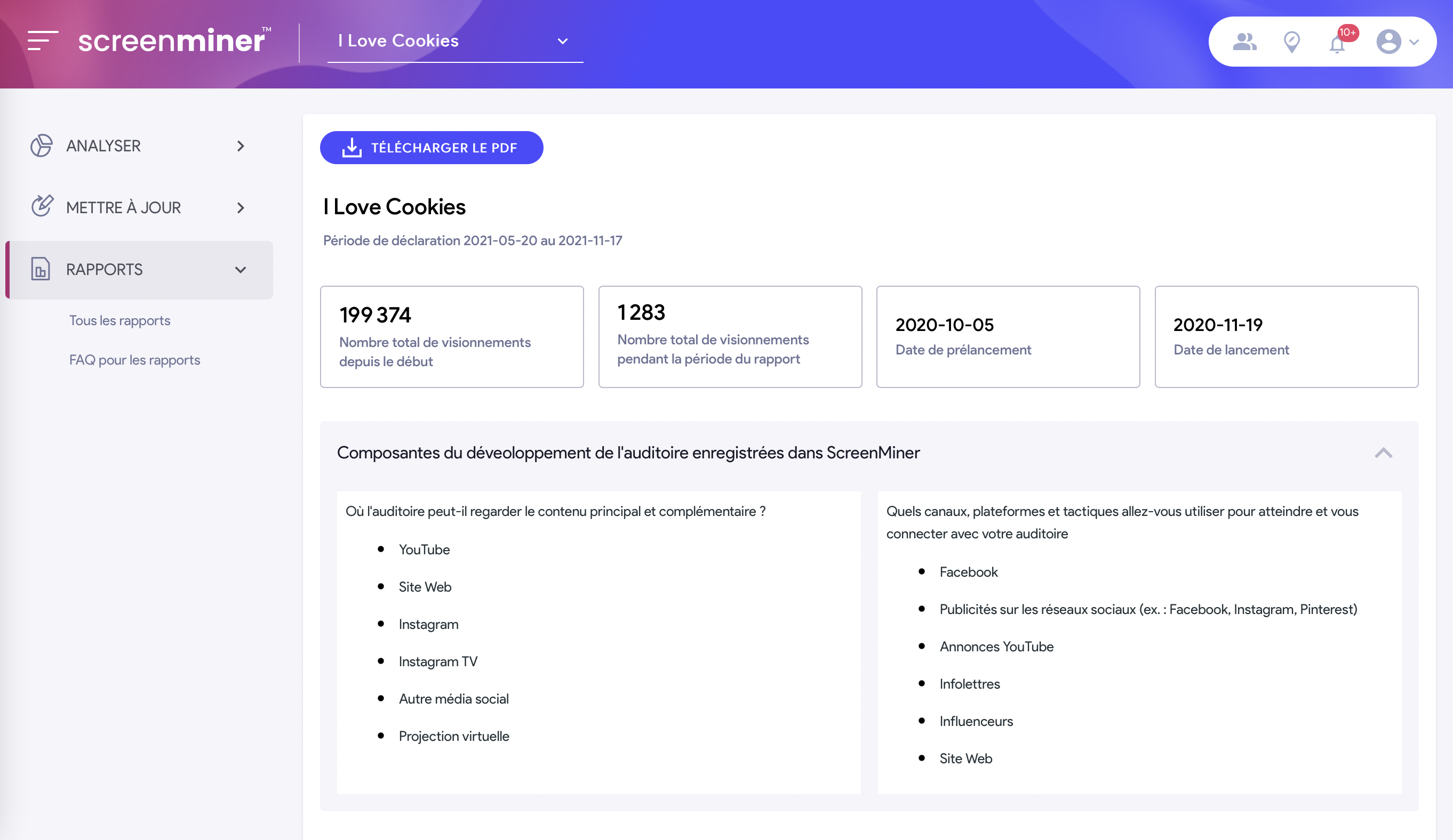 ScreenMiner French reporting dashboard