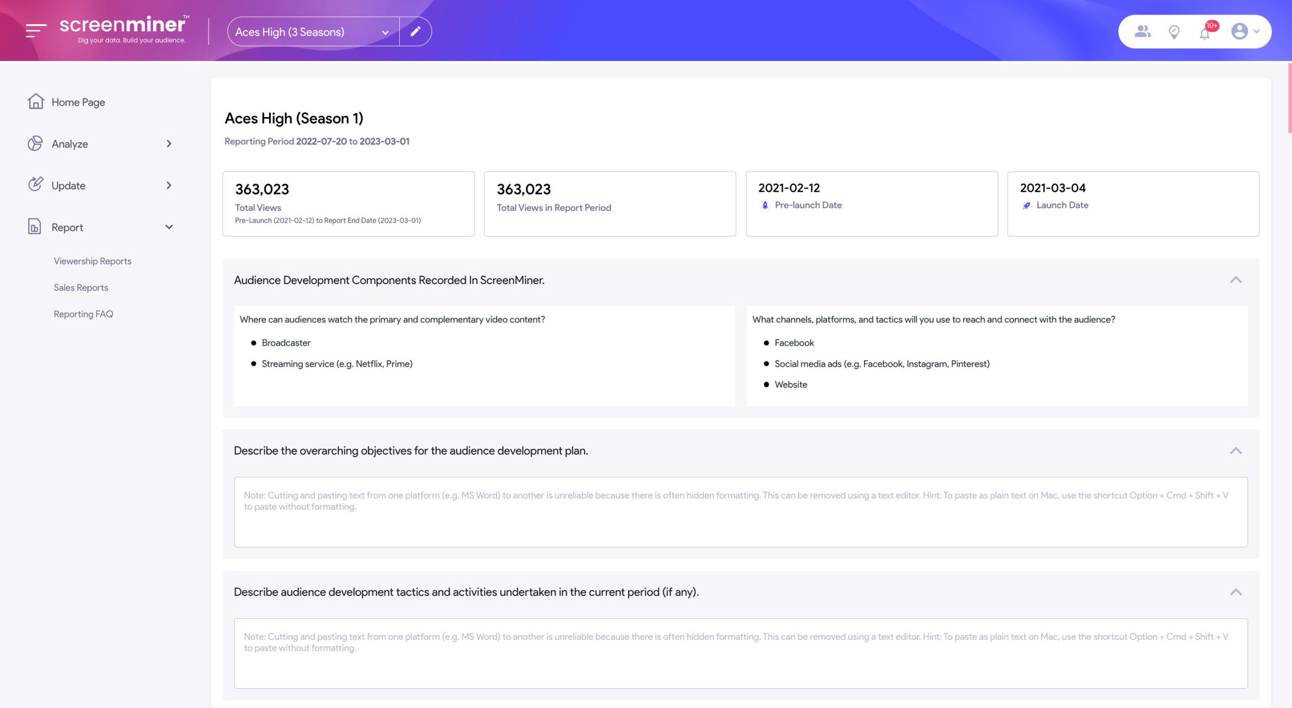 Screenshot of ScreenMiner's easy-to-create reports